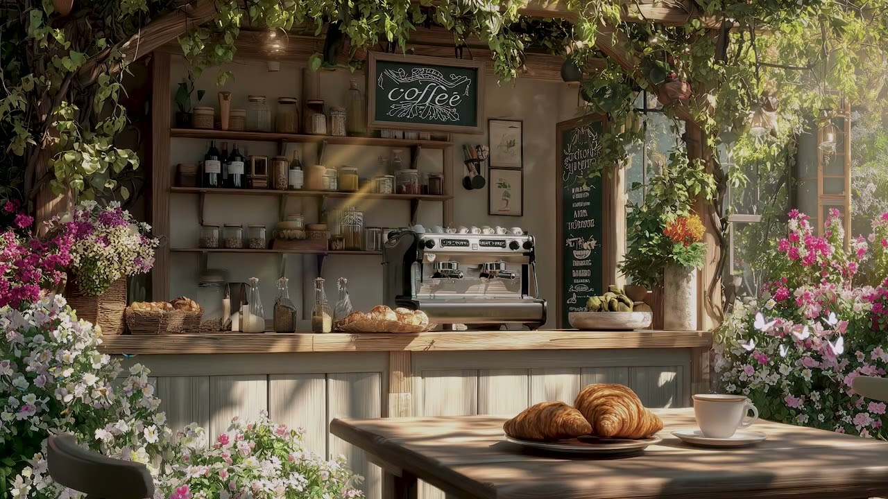 Cozy Cafe in a Relaxing Garden Ambience | Gentle Jazz Music With Natural Therapy for Study, Work