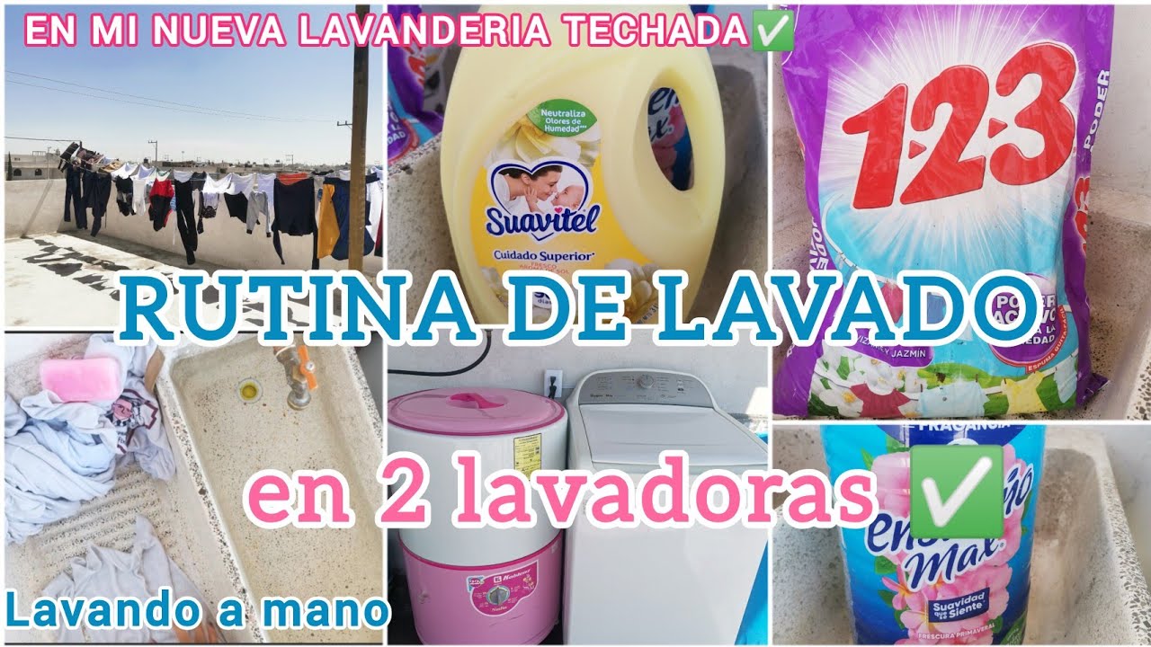 RUTINA DE LAVADO🧼🧽 EN 2 LAVADORAS🧺EN MI NUEVA LAVANDERIA CON TECHO✅LAVAMOS A MANO🧽
