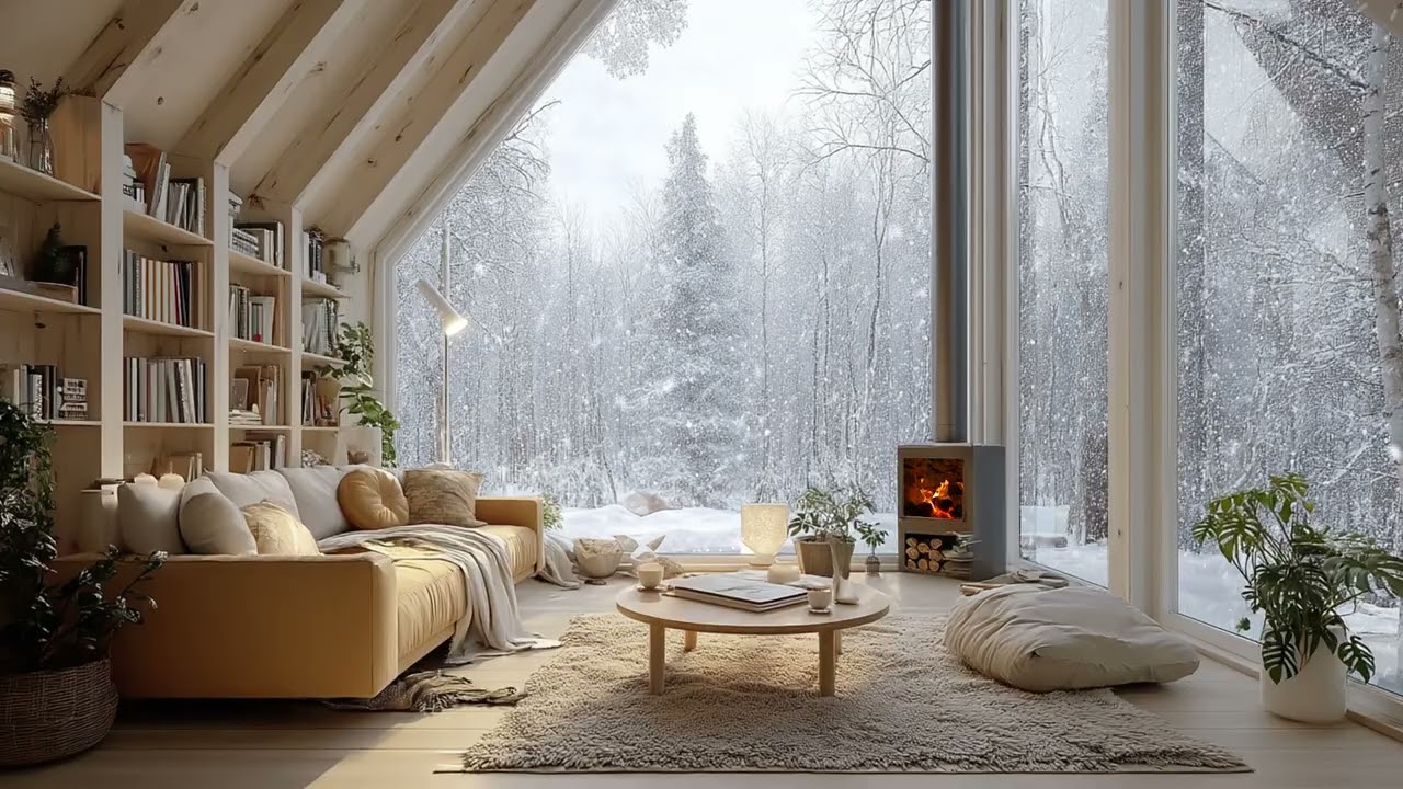 Cozy Fireplace Glow with Blizzard Winds 🌨️ White Noise Ambience for Deep Sleep and Meditation