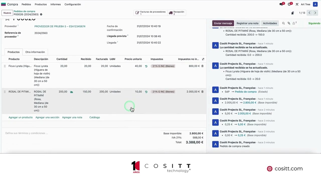 Cómo realizar la devolución de un pedido de compras en Odoo - Versión 17