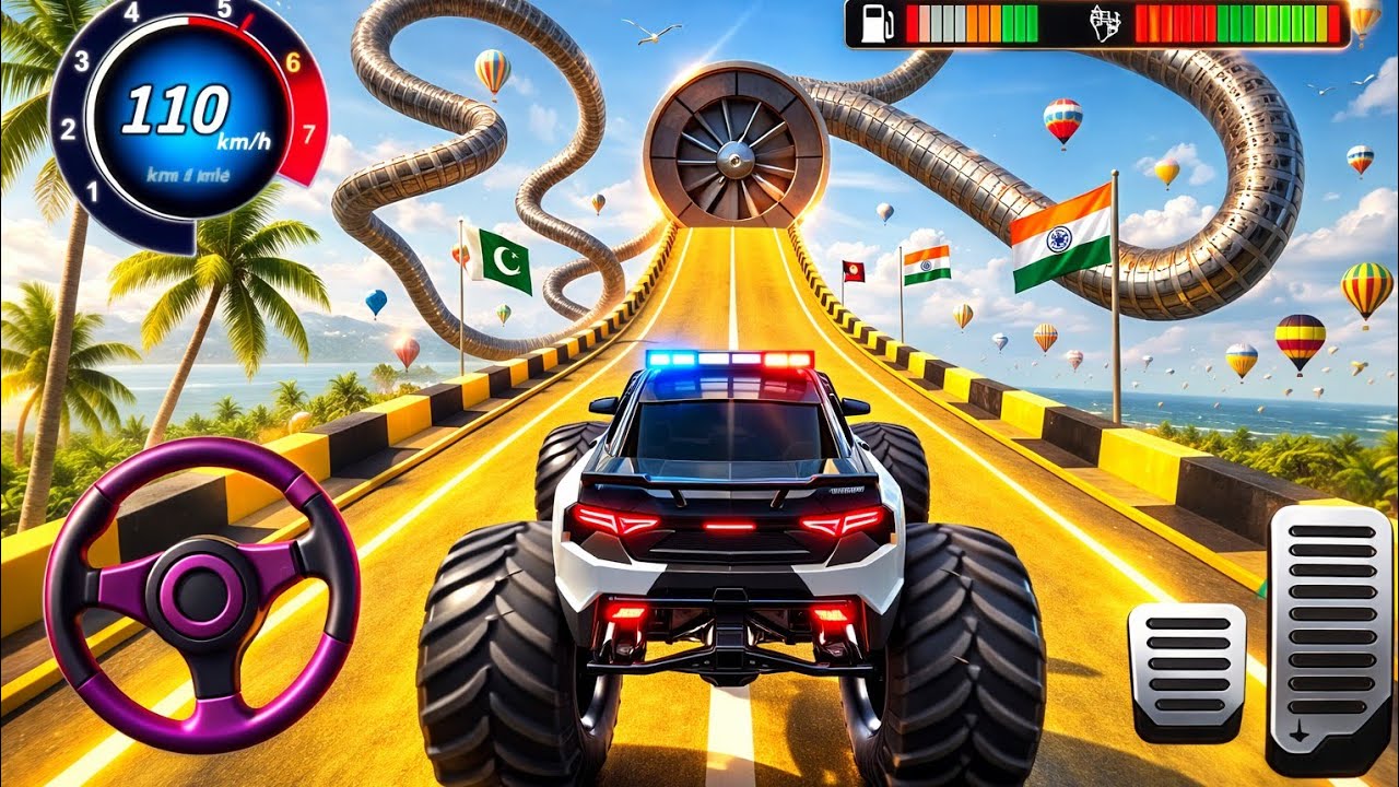 Police Monster Truck Mega Ramp Challenge 🚔🔥 | Impossible Loop Stunt at 110 KM/H | Extreme