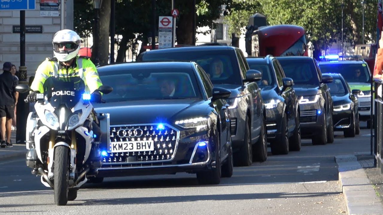 UK Prime Minister Sir Keir Starmer Motorcade Going Through London
