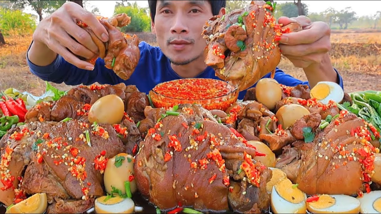 พะโล้ขาหมูจิ้มซีฟู๊ดแกล้มพริกสดแซ่บคักอีหลีครับพี่น้องMUKBANG EATING SHOW#โก้อีสานพาแดก
