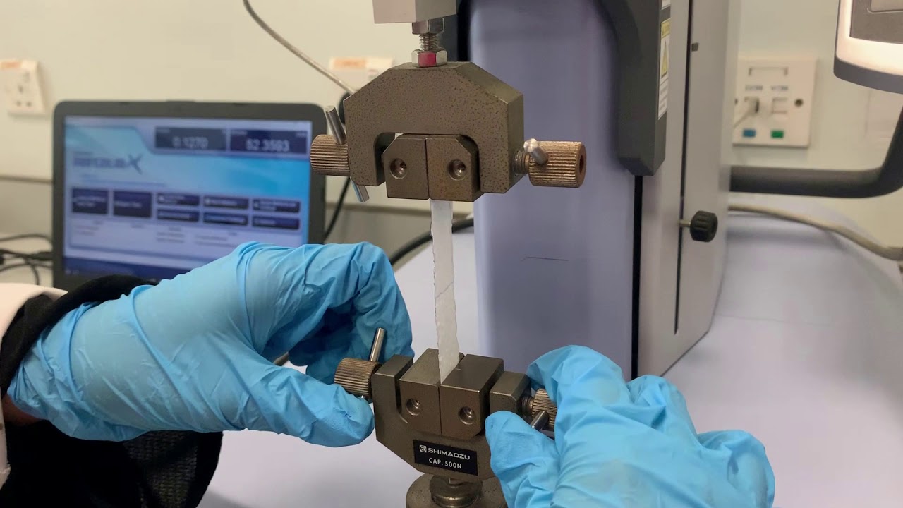 Paper Tissue wet and Dry Tensile Testing- Shimadzu EZX Single column Universal Testing Machine