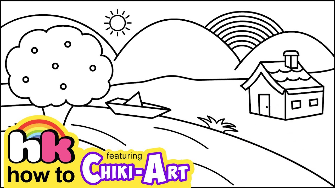How to Draw a Mountain Scenery | Landscape Drawing | Drawing and Coloring for Kids | Chiki Art