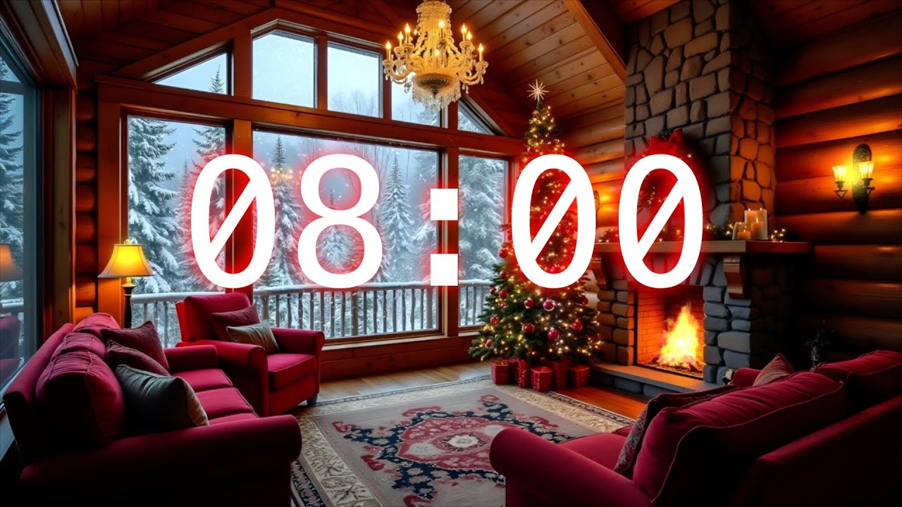 8 Minute Timer | Christmas Music | Christmas Room and Fireplace