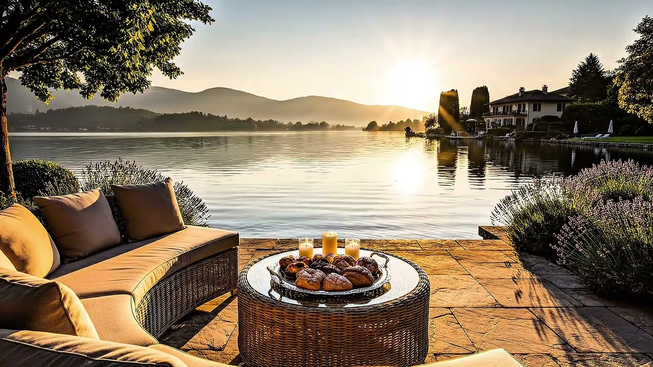 Start Your Day by the Lake ☀️ Relaxing Morning Jazz | Cozy Sunrise Ambience Screensaver