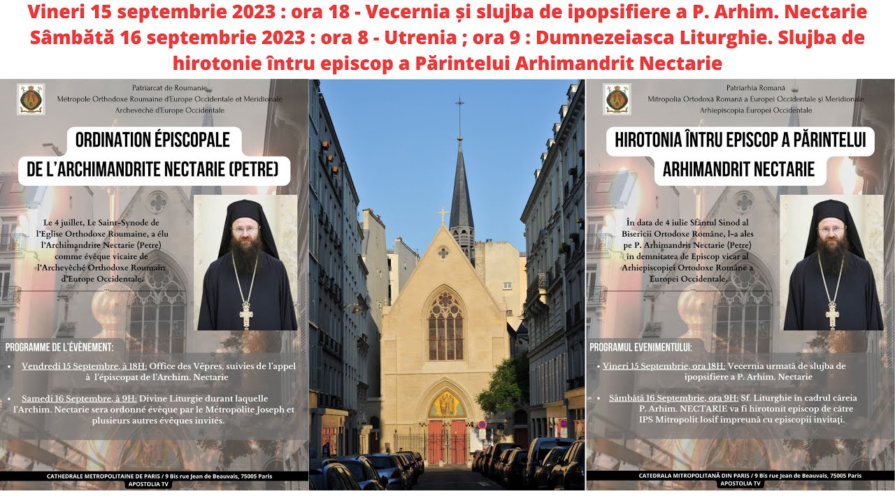 2023.09.16 DIRECT Utrenia, Sf. Liturghie și slujba de hirotonie a Arhim. Nectarie - Catedrala Paris