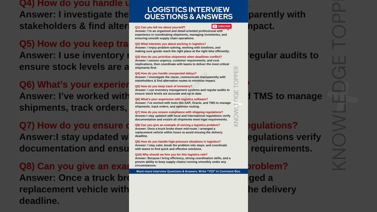 Logistics Interview Questions and Answers