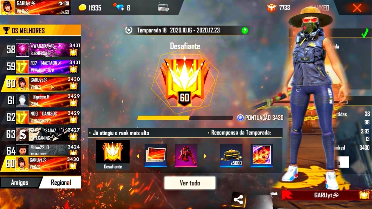 DO OURO AO DESAFIANTE EM 7H TEMPORADA 18 - TOP GLOBAL GRANDMASTER HIGHLIGHT FREE FIRE GARU FF