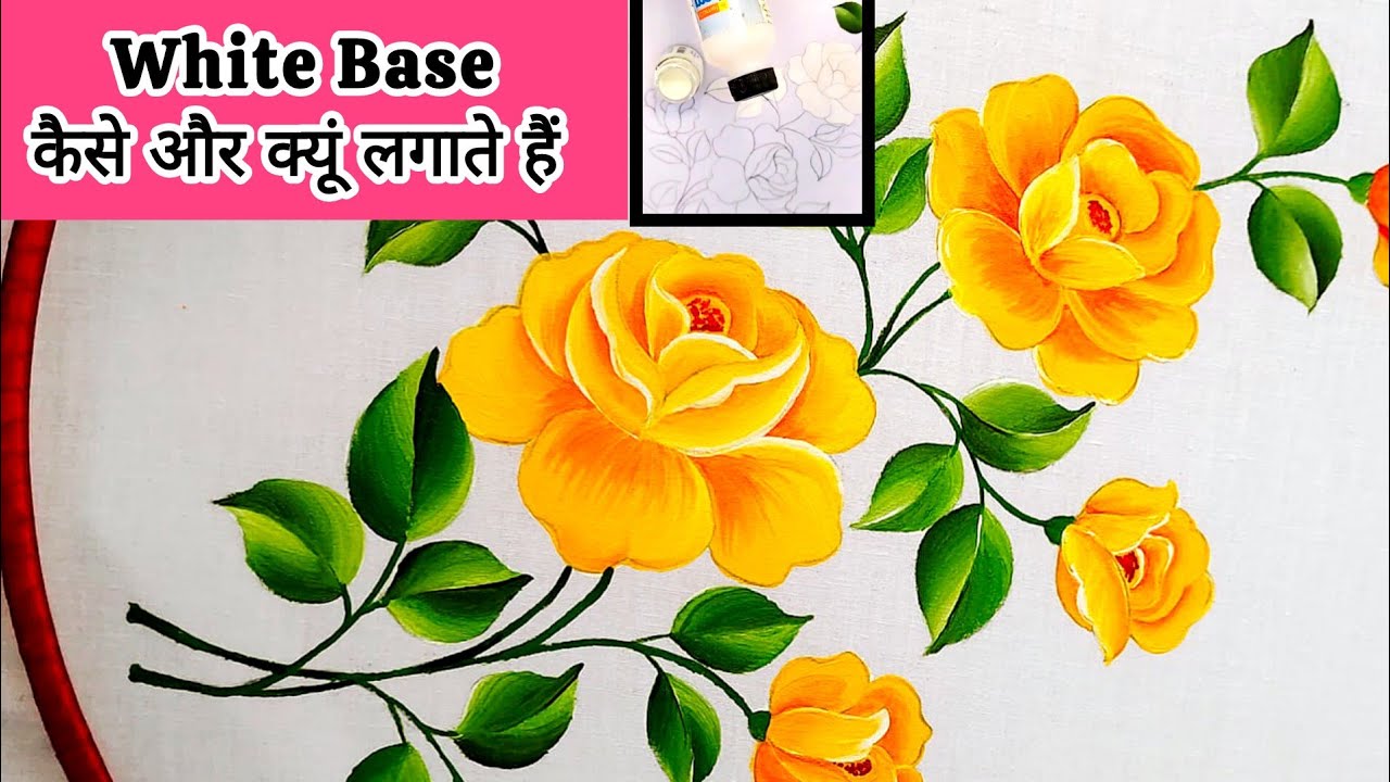 Rose Flower on Pillow Cover Fabric Painting tutorial for beginners class 10 |Thin Base kya hai