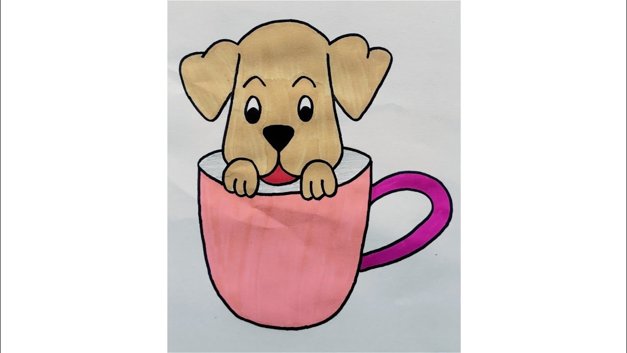 Easy Drawing of a Cute Dog in the Coffee Mug || Learn How to Draw a Cute Dog || Kids Drawing ||