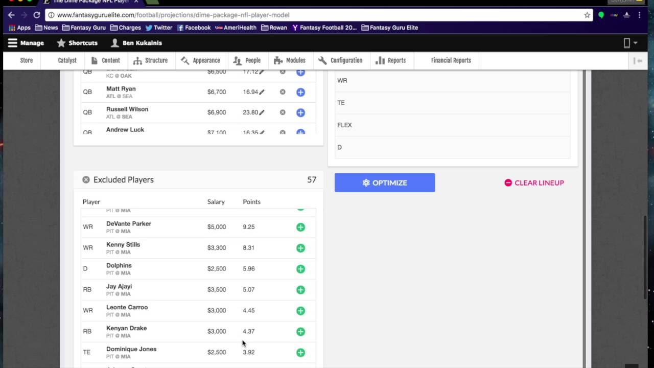 FantasyGuruElite NFL Optimizer