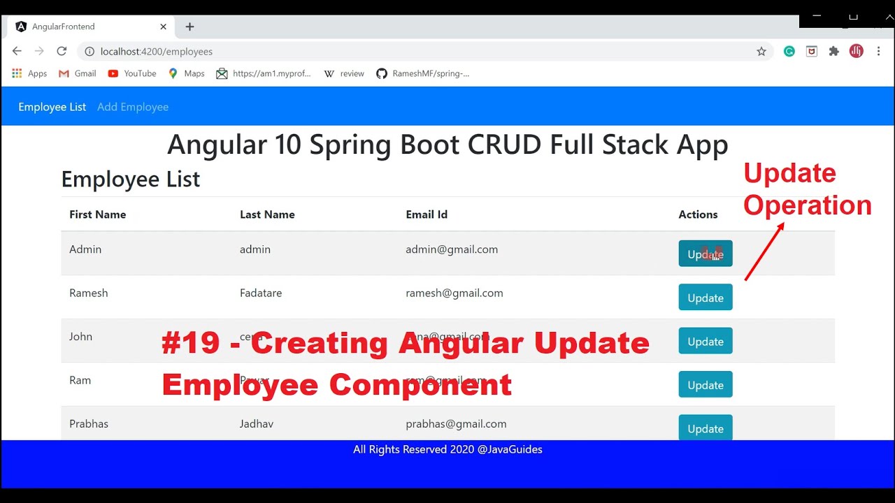 Angular + Spring Boot CRUD Full Stack App - 19 - Create Angular Update Employee Component & Form