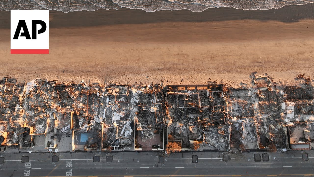 Drone video shows Malibu's beachfront properties reduced to rubble after fires