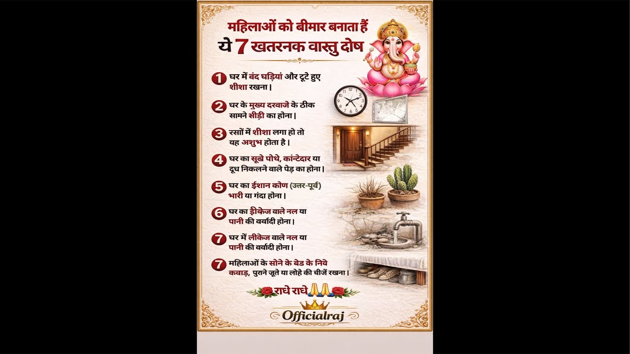 🫵महिलाओं के स्वास्थ्य को प्रभावित करते हैंये 7 गंभीर वास्तु दोष Officialraj is live