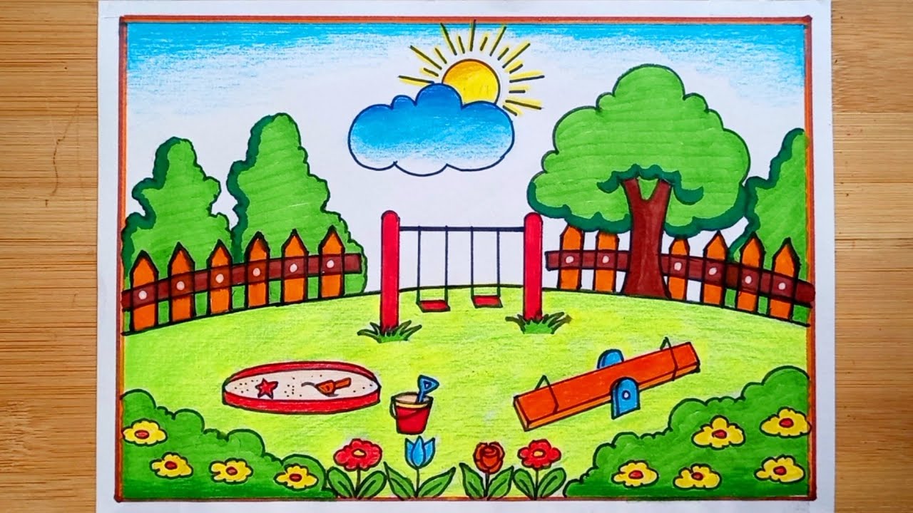 Как нарисовать садовый пейзаж шаг за шагом / Рисование цветочного сада: просто для начинающих