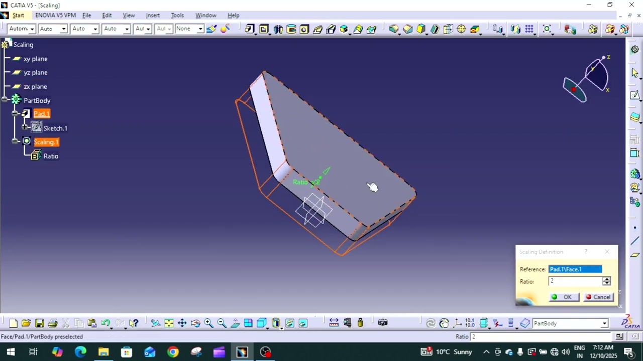 Scaling Feature Tutorial CATIA V5 | Part Design Transformation Tools | Enginuity Lab – Part 32