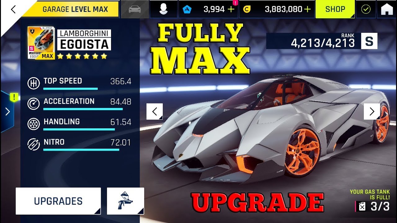 Asphalt 9 - Lamborghini EGOISTA Upgrade (Fully MAX)