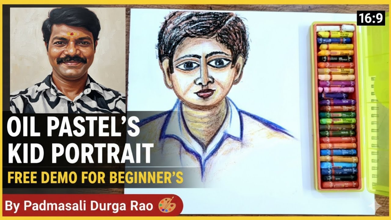 Oil Pastels Kid Portrait free Demo for Beginners by artist  padamsali durgarao