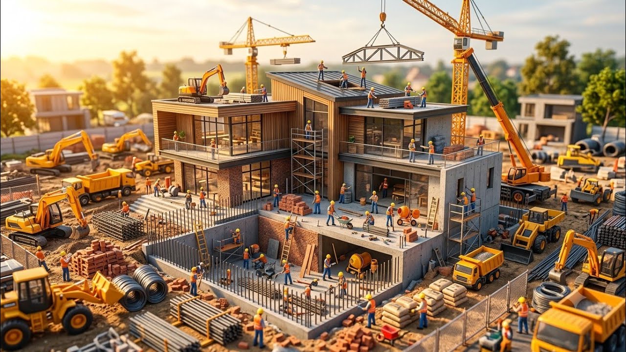 Tiny Workers Build an Amazing Modern House | Ultra Realistic AI Miniature Construction
