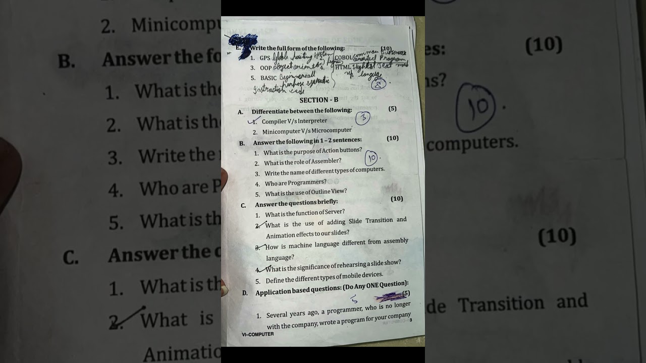 ICSE class 6, Previous year question paper of Computer