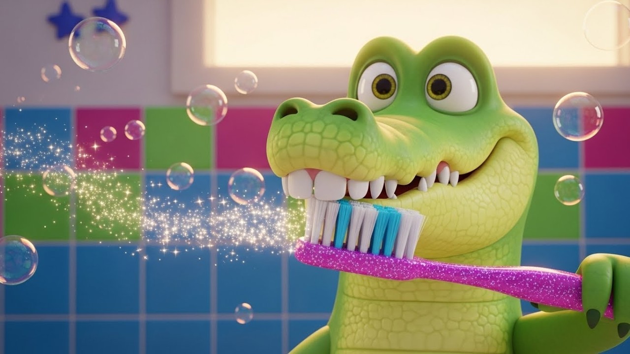 Песенка про блестящую зубную щётку крокодила Funny Rhymes | Мультфильм для детей и полезные привычки