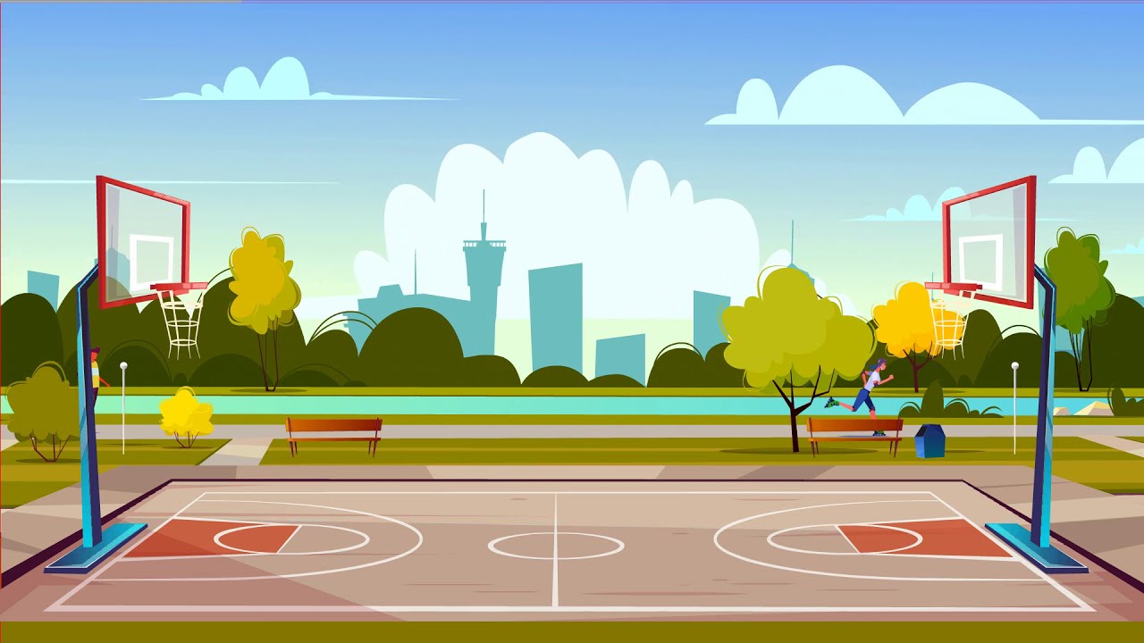City Park Basket Ball Court - Free Cartoon Background Loop