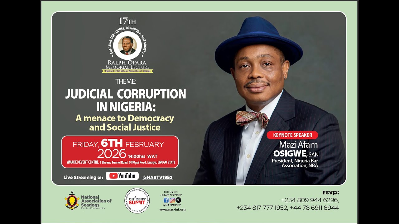 17th Ralph Opara Memorial Lecture - JUDICIAL CORRUPTION IN NIGERIA