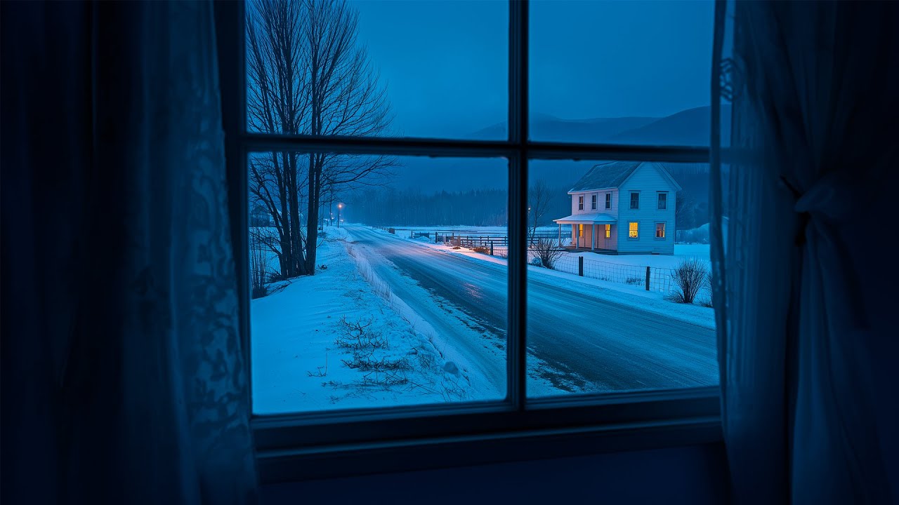 Blue Hour Snowfall In Connecticut❄️Cozy Winter Ambience For Reading, Sleeping, Projectors, Etc.