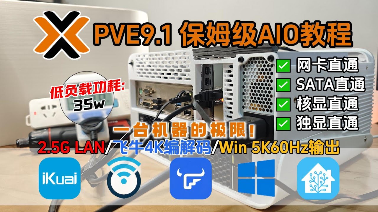 2026最新！PVE9.1AIO保姆级教程,网卡,SATA控制器,核显,独显直通,安装iKuai+Openwrt+飞牛NAS + Win HTPC+智能家居