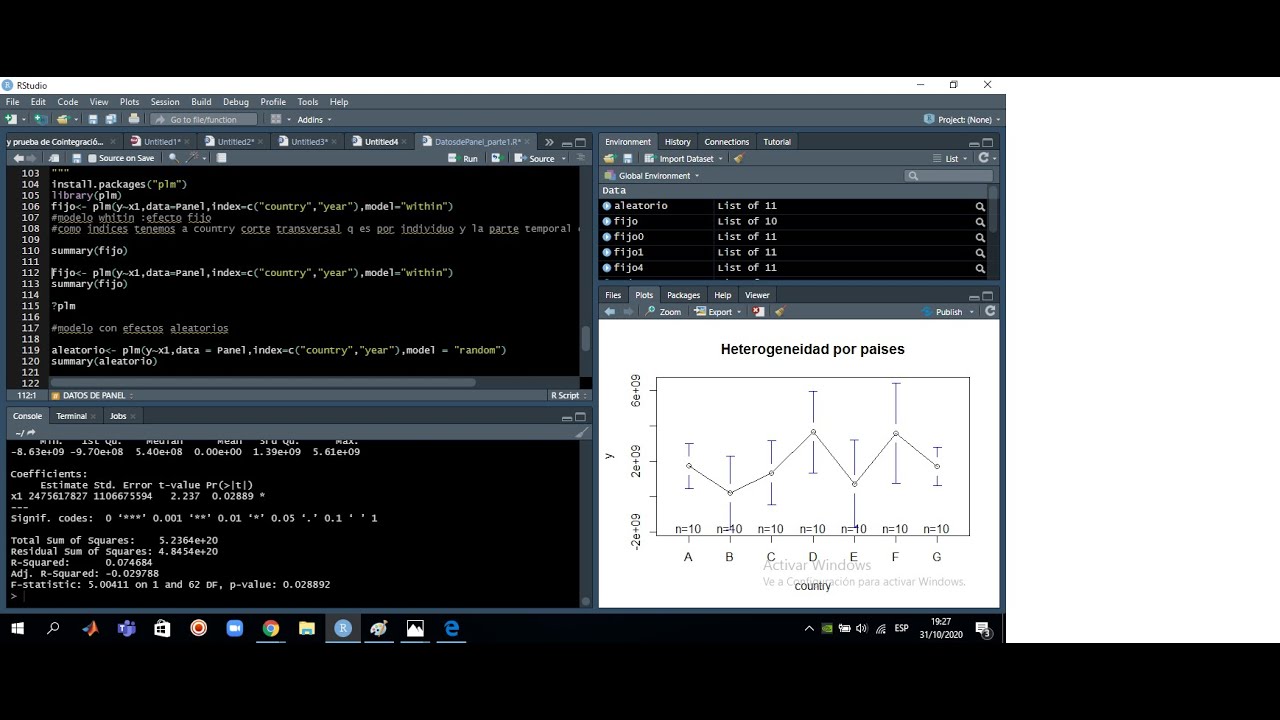 DATOS DE PANEL EN R estudio (efectos fijos y aleatorios)