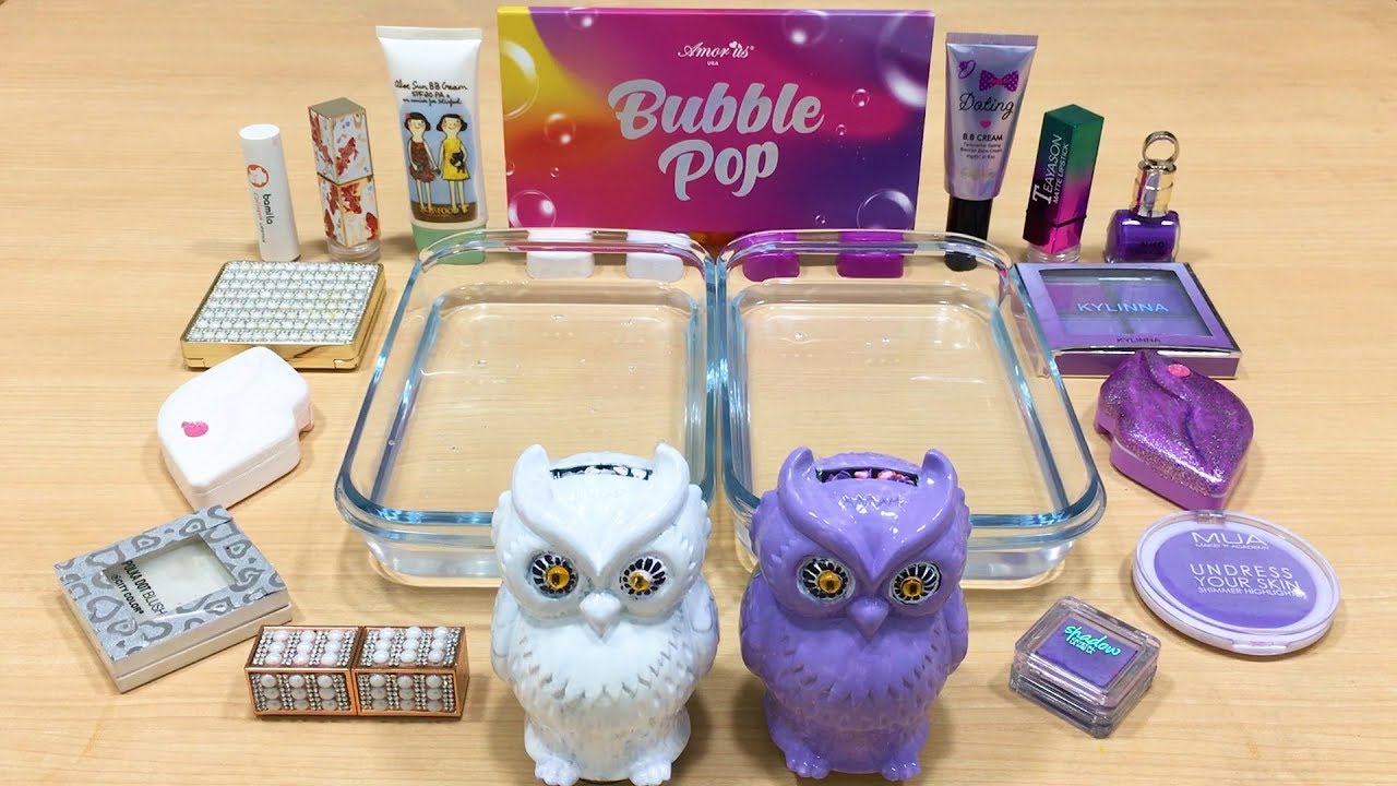PURPLE vs WHITE ! Mixing Makeup Eyeshadow into Clear Slime! Special Series 89 Satisfying Slime Video