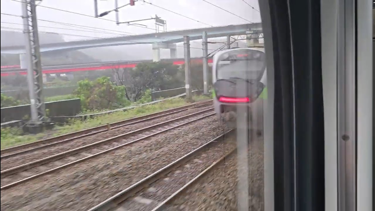 4032樹林發車開往花蓮的銀綠色微笑號EMU900十輛一編組EMU902區間快車，和432次樹林發車經由南迴線開往新左營的EMU3000型十二輛編組EMU3012皮蛋豆腐騰雲號紅色帶新城際自強號列車