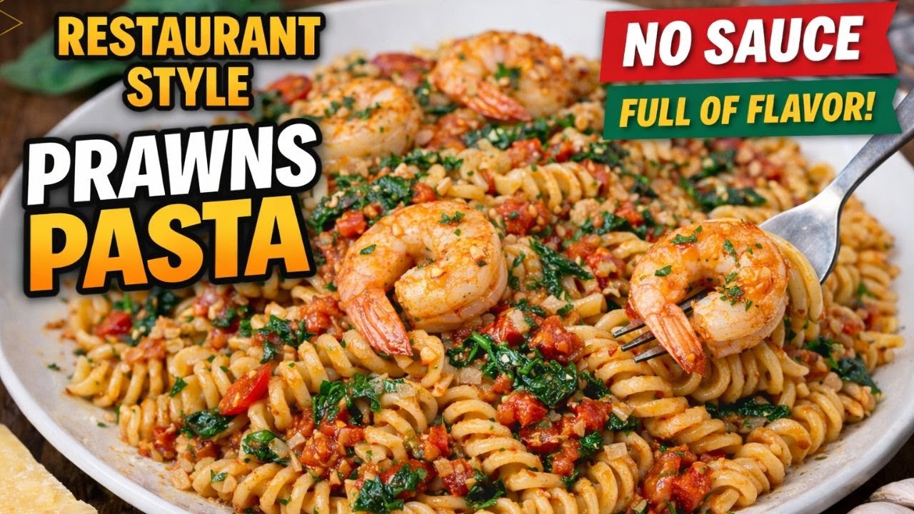 Restaurant Style Prawns Pasta WITHOUT Any Sauce! So Simple, So Tasty! 🍤🍝