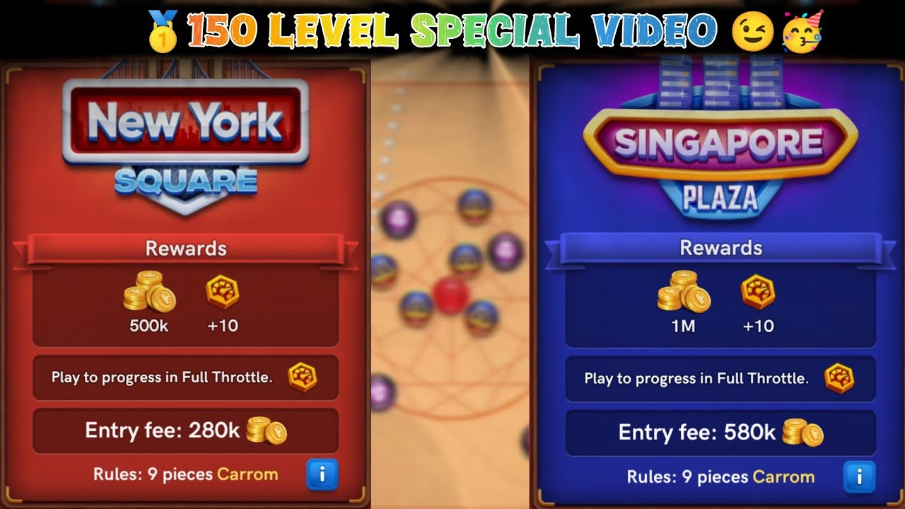 Carrom Pool 150 Level Special Newyork and Singapore only Break to finish | Nonstop B2F Gameplay 🔥