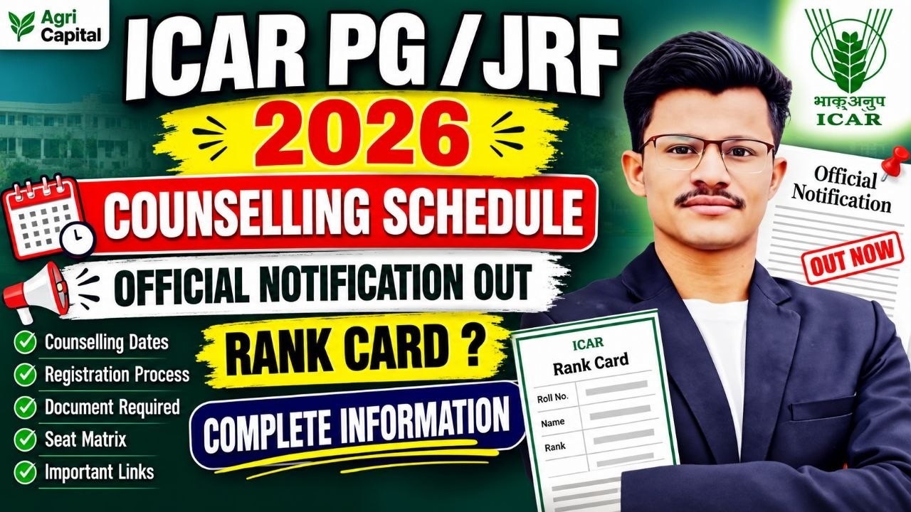 ICAR PG/JRF 2026 Counselling Schedule Live?  Rank Card kab aayega ? Official Date? Live session