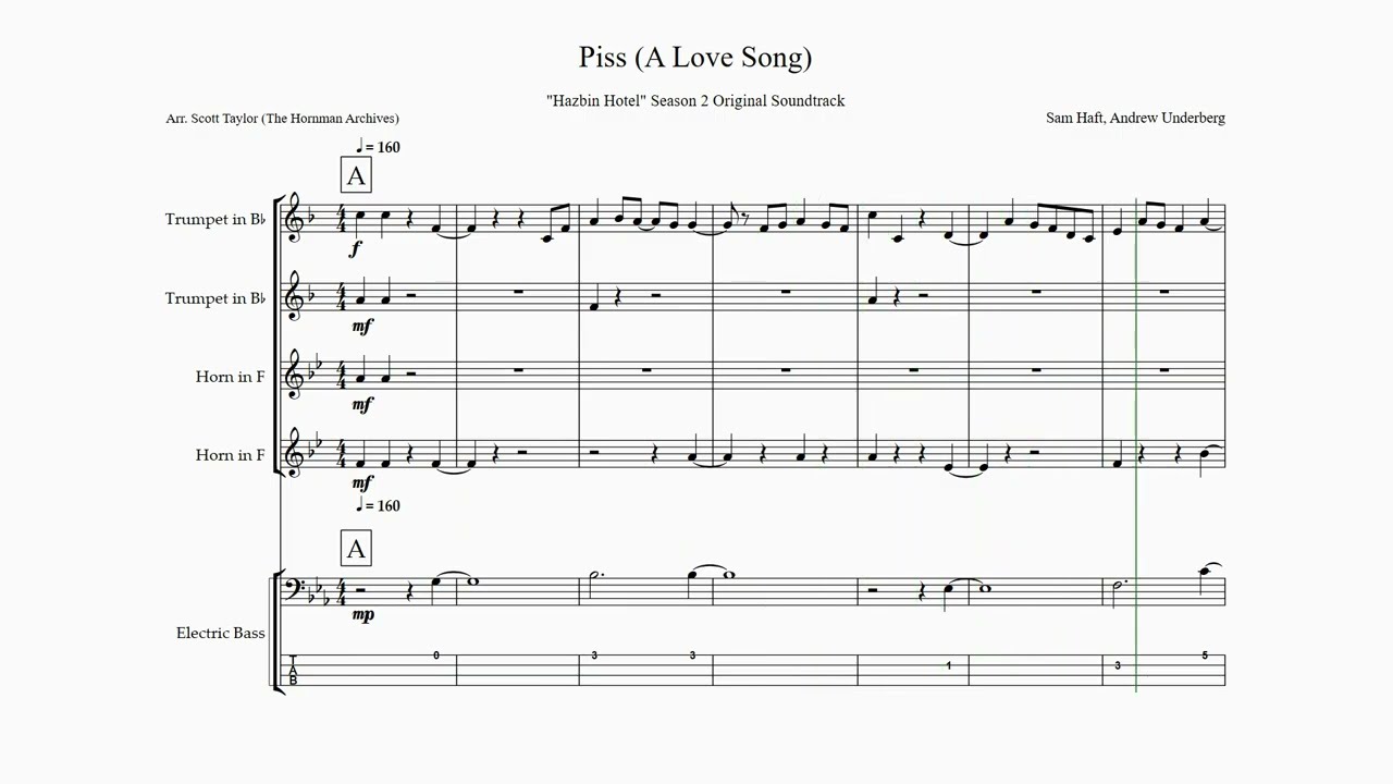 Piss (A Love Song) from Hazbin Hotel Season 2 for Brass Quartet and Bass