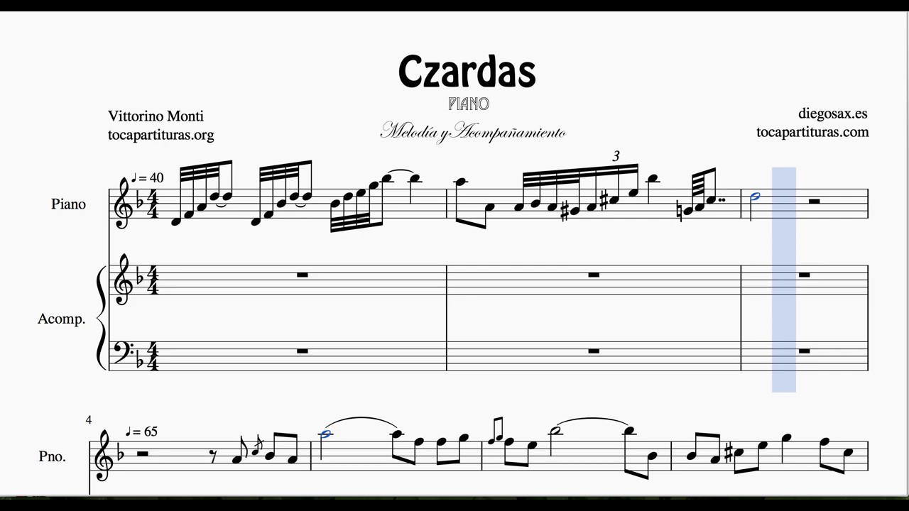 Czardas Partitura de Piano (Melodía + Piano Acompañamiento)