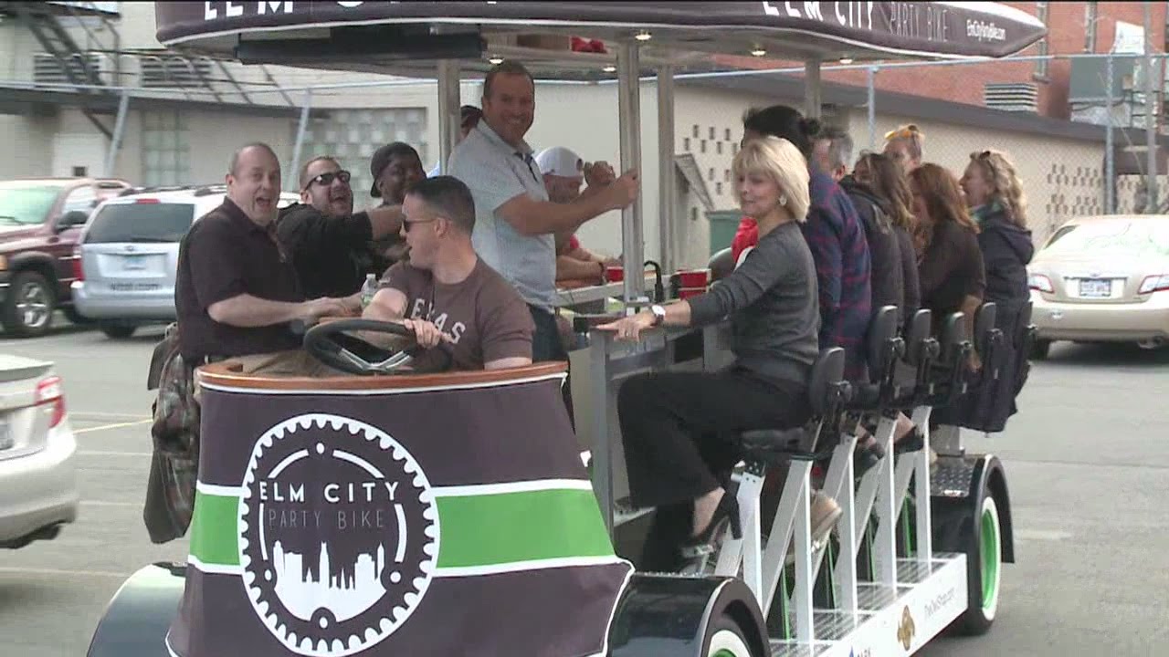Co-owner of Elm City Party Bike gives us a tour