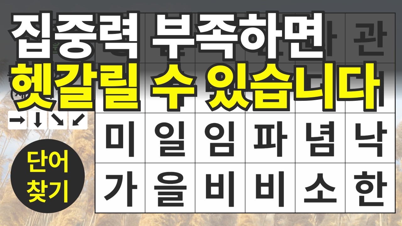 집중력 부족하면 헷갈릴 수 있습니다 121편ㅣ숨은단어찾기ㅣ두뇌건강ㅣ치매예방ㅣ집중력강화ㅣ단어퀴즈ㅣ치매예방퀴즈