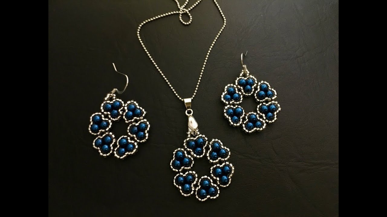 Stylish beaded jewelry set. Pendant & Earrings 💞