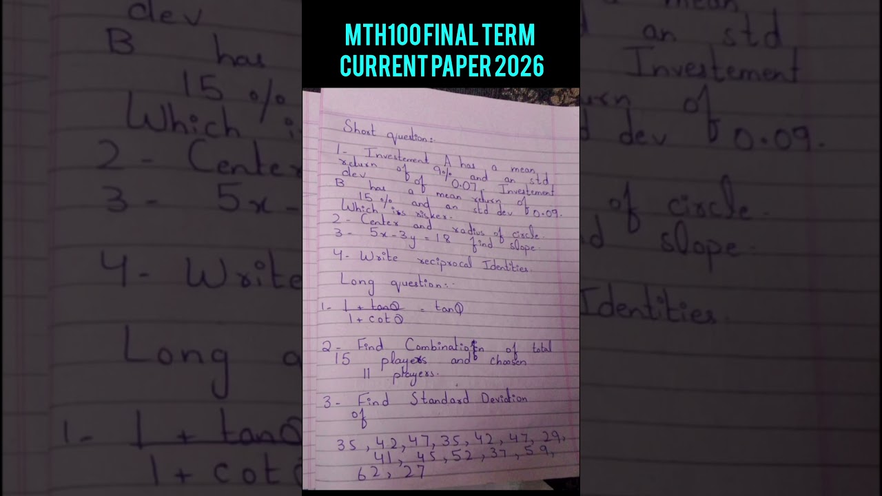 Mth100 final term current paper 2026 #vu #vuexams #mth100