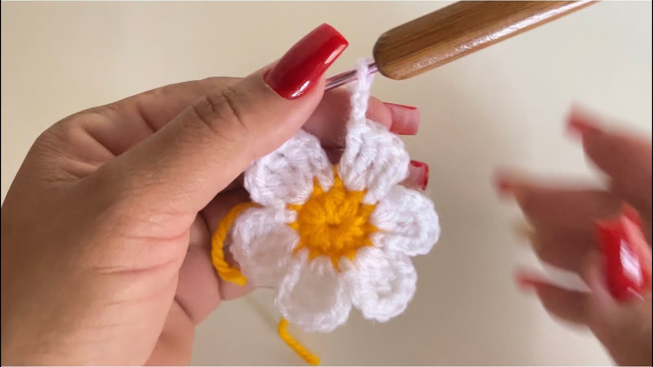Flor margarida em croch&ecirc; f&aacute;cil e r&aacute;pida