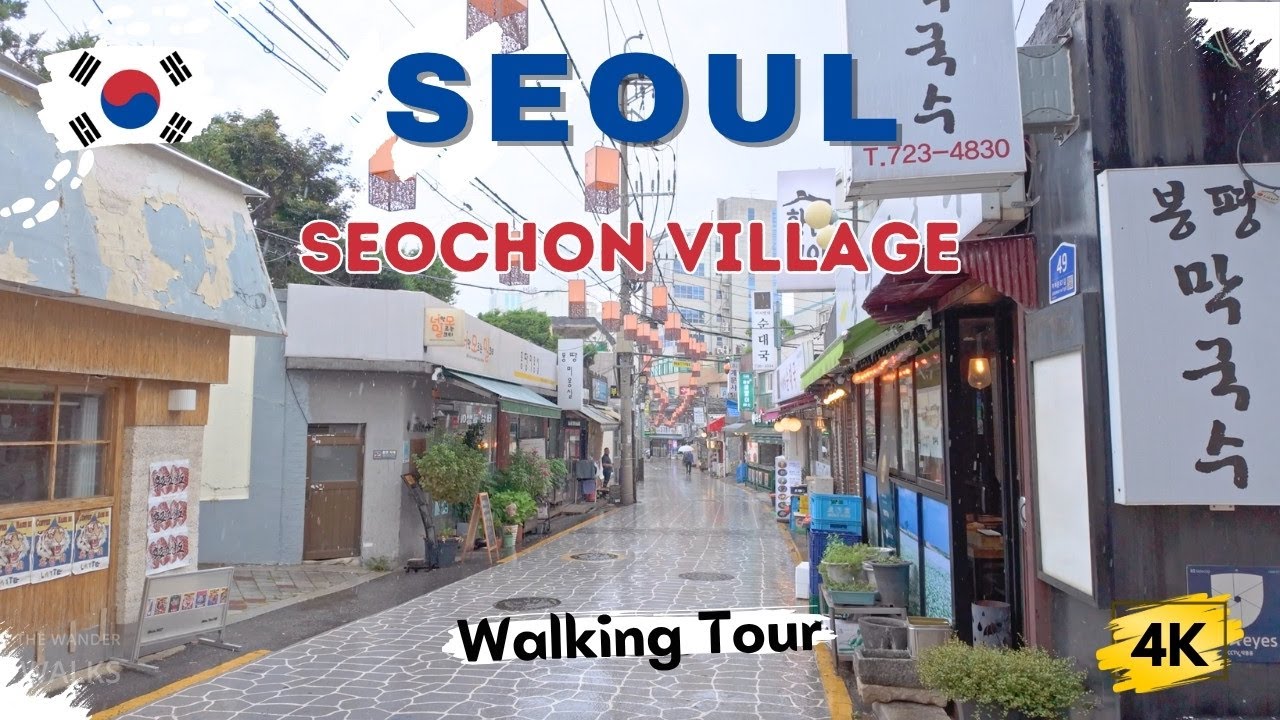[4K] Seoul in the Rain | Seochon Village & Sejong Food Culture Street: Hidden Alleys & Food Street