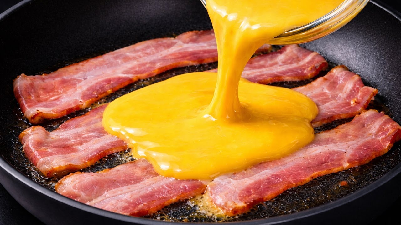 What did my grandma make? Breakfast in 5 minutes! Just pour eggs over bacon—it's delicious!