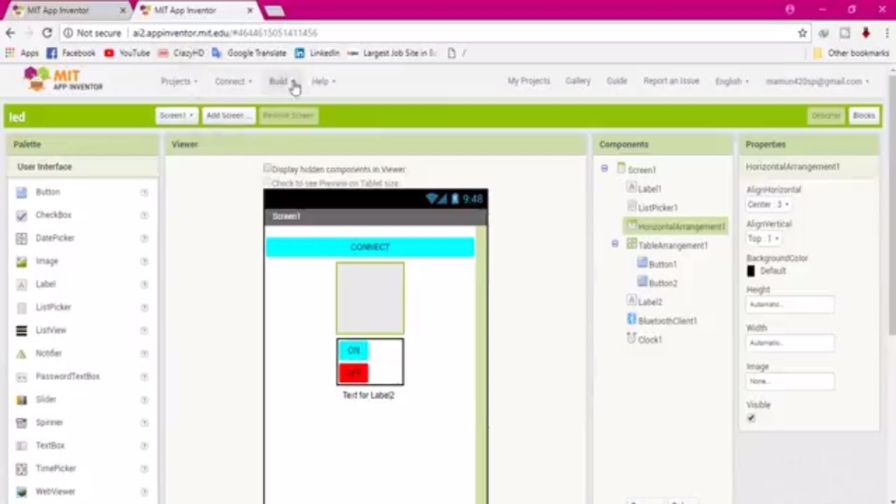 Create a Bluetooth App and control the Arduino