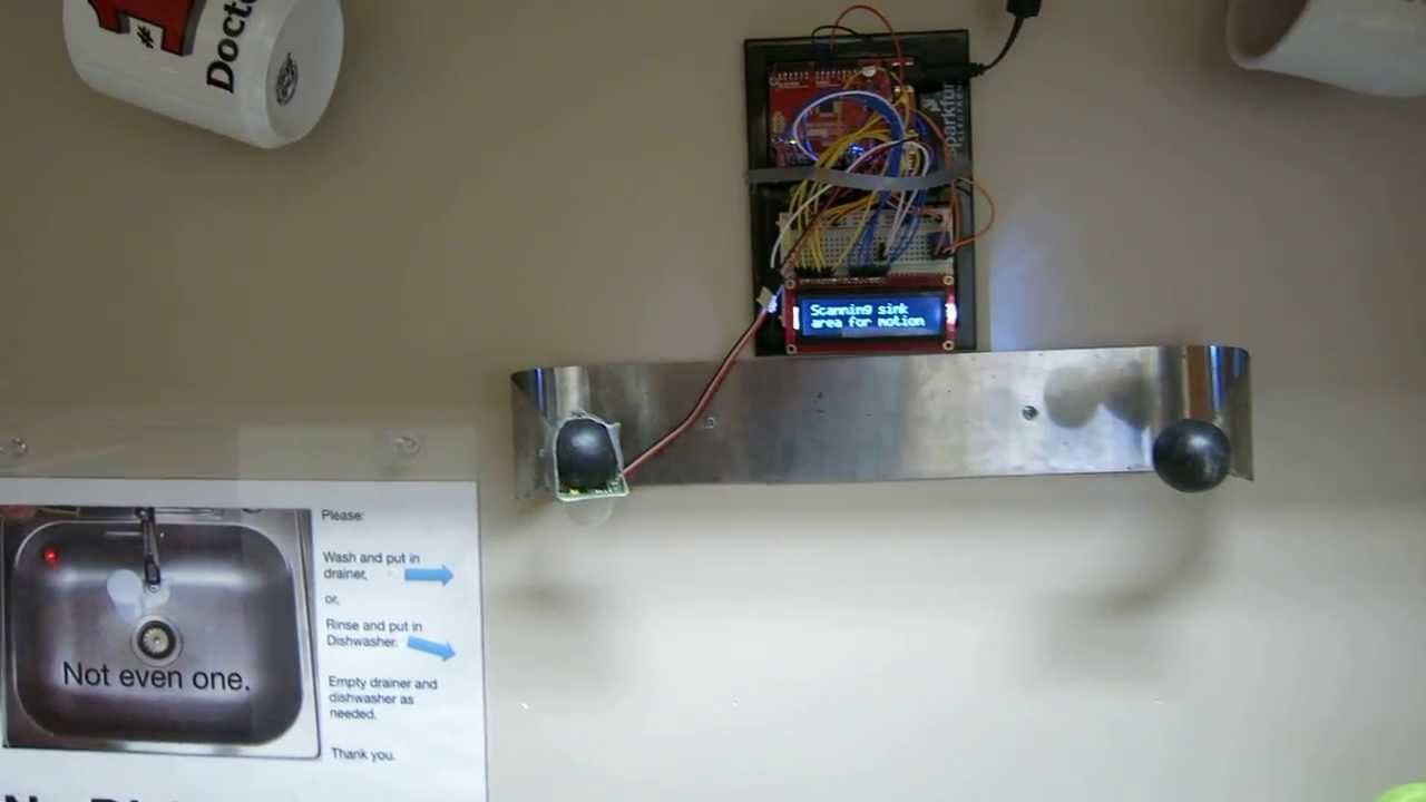 Dirty Dish Sensor. Arduino (Sparkfun Redboard), LCD, PIR Sensor. Beta Draft.