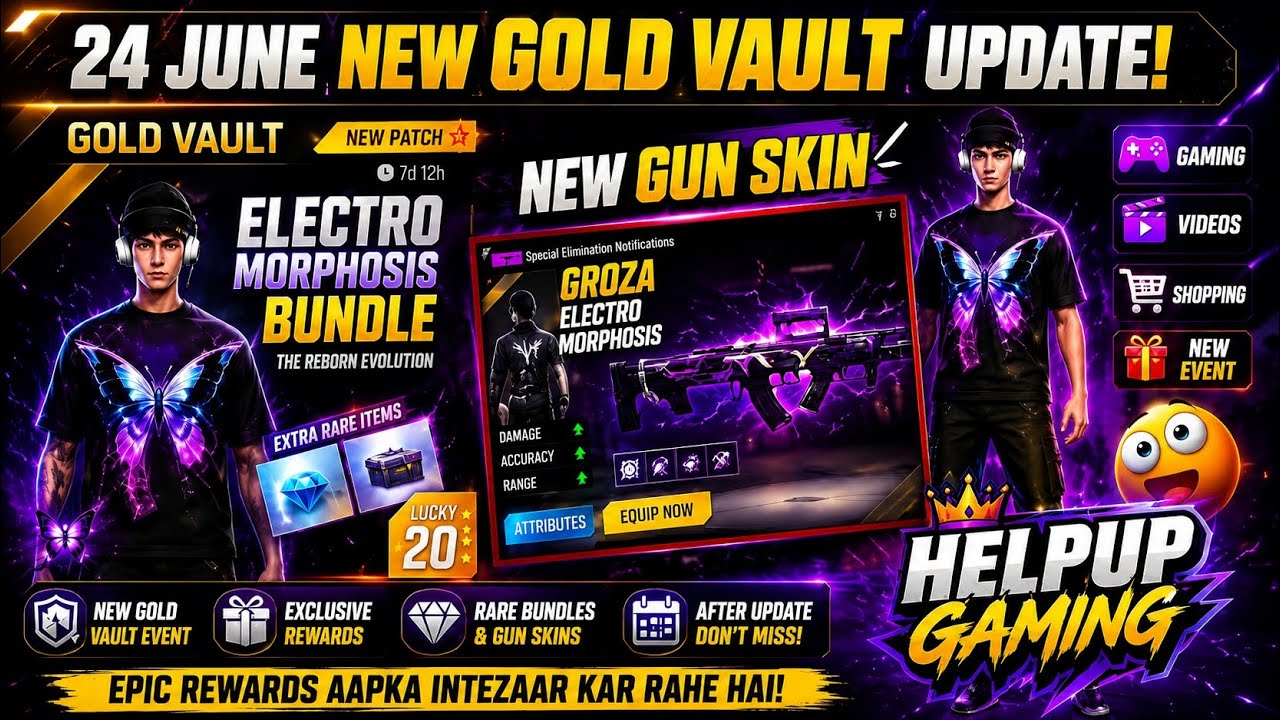 🤯 24 June FF &ndash; Gold Vault Event + New Gold Royale Bundle || 🎁 New Gold Vault Event in Free Fire MAX?