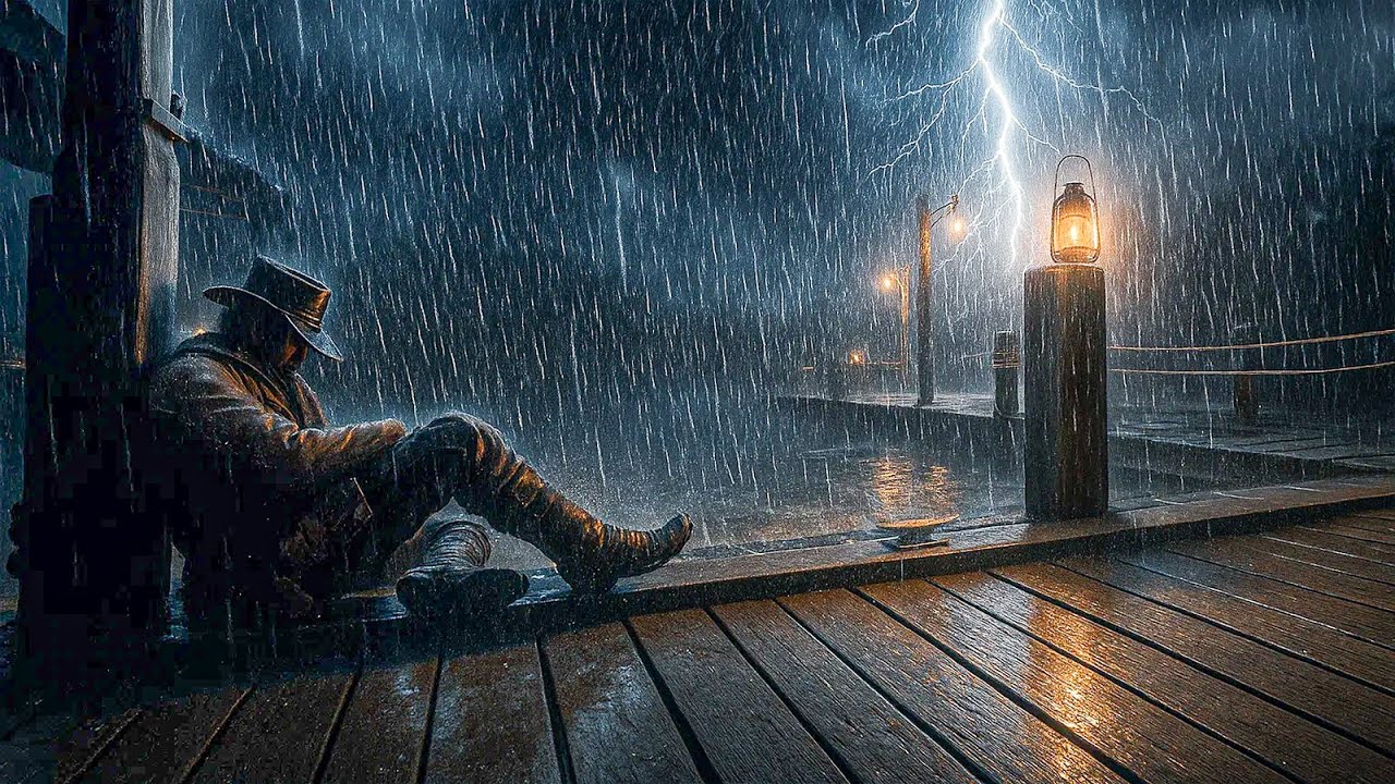 Sitting Alone on the Dock During Heavy Thunderstorm | Rain & Thunder | RDR2 ASMR